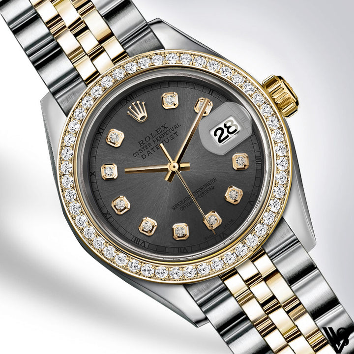 Rolex - Stainless Steel and Yellow Gold Datejust - Diamond Bezel - Charcoal Grey Diamond Dial - Jubilee Bracelet