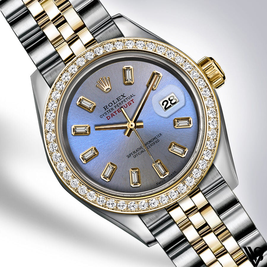 Rolex - Stainless Steel and Yellow Gold Datejust - Diamond Bezel - Steel Blue Baguette Diamond Dial - Jubilee Bracelet