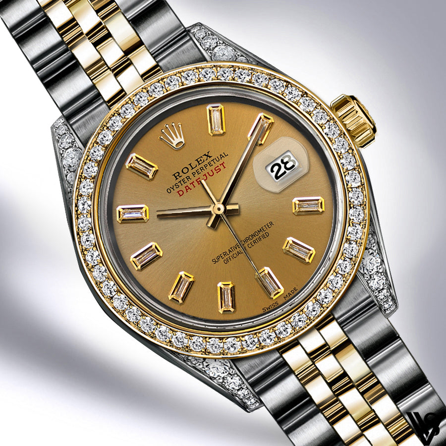 Rolex - Stainless Steel and Yellow Gold Datejust - Diamond Bezel - Yellow Gold Baguette Diamond Dial - Jubilee Bracelet - Diamond Lugs