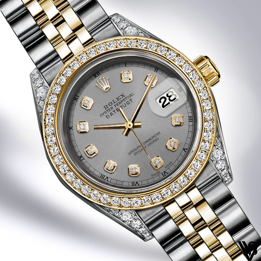 Rolex - Stainless Steel and Yellow Gold Datejust - Diamond Bezel - Gunmetal Grey Diamond Dial - Jubilee Bracelet - Diamond Lugs