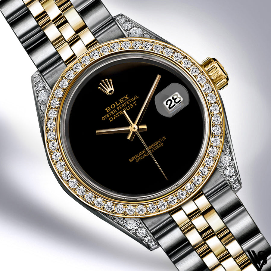 Rolex - Stainless Steel and Yellow Gold Datejust 26mm - Diamond Bezel - Sleek Black Dial - Jubilee Bracelet - Diamond Lugs