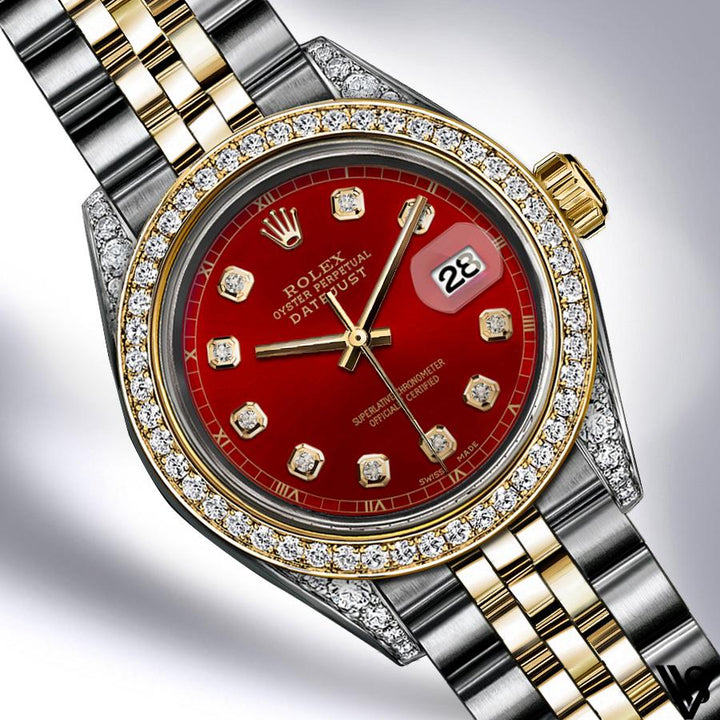 Rolex - Stainless Steel and Yellow Gold Datejust - Diamond Bezel - Blood Red Diamond Dial - Jubilee Bracelet - Diamond Lugs