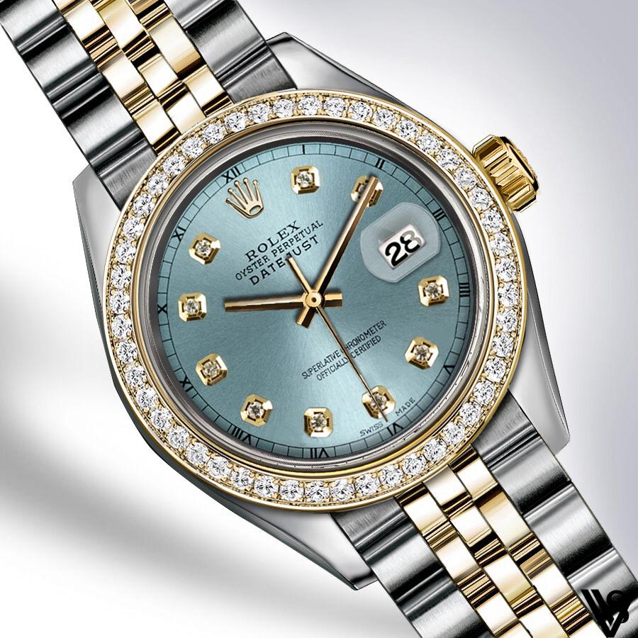 Rolex - Stainless Steel and Yellow Gold Datejust - Diamond Bezel - Pale Blue Diamond Dial - Jubilee Bracelet