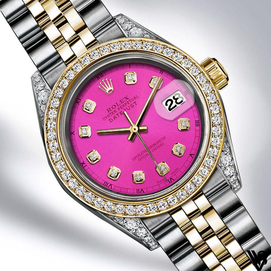 Rolex - Stainless Steel and Yellow Gold Datejust - Diamond Bezel - Neon Pink Diamond Dial - Jubilee Bracelet - Diamond Lugs