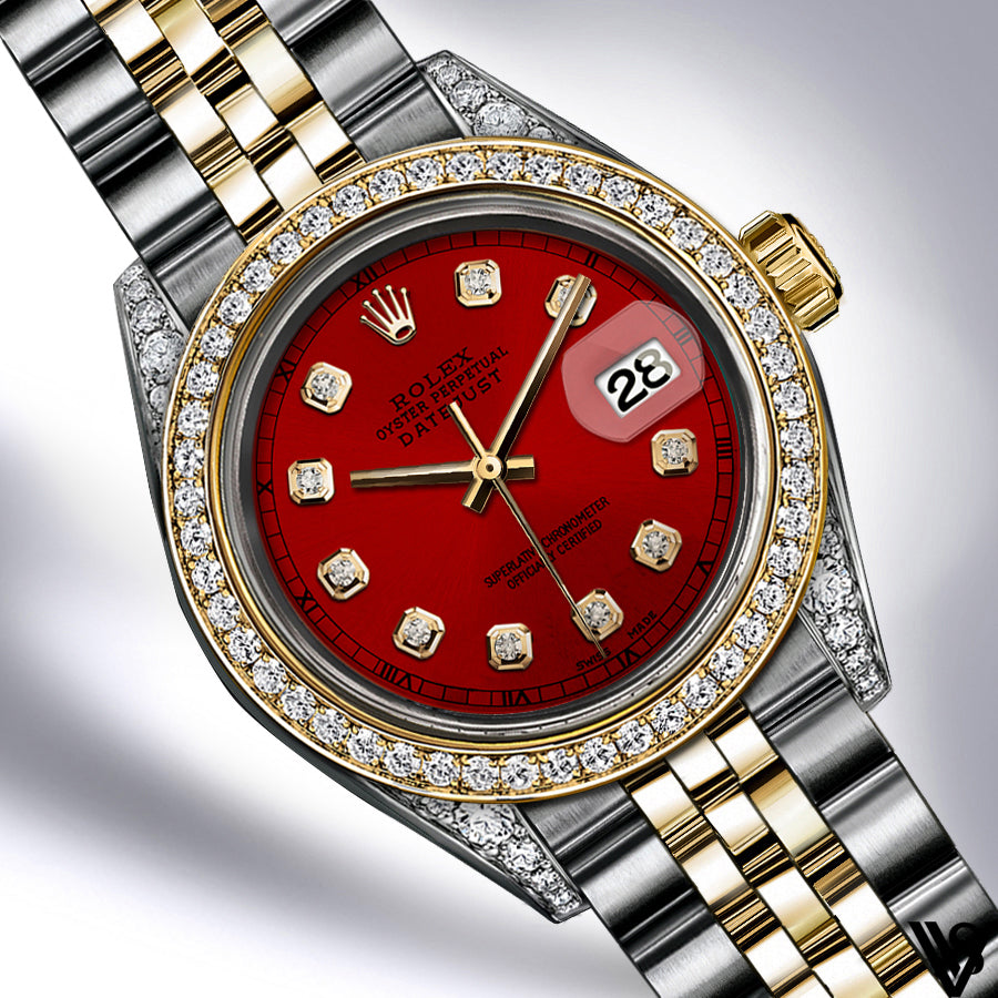 Rolex - Stainless Steel and Yellow Gold Datejust 26mm - Diamond Bezel - Blood Red Diamond Dial - Jubilee Bracelet - Diamond Lugs