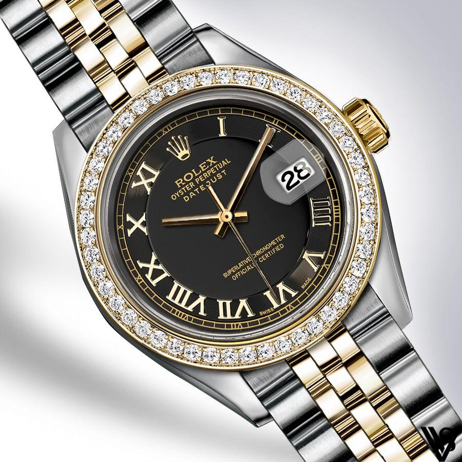 Rolex - Stainless Steel and Yellow Gold Datejust - Diamond Bezel - Gloss Matte Grey Roman Numeral Dial - Jubilee Bracelet