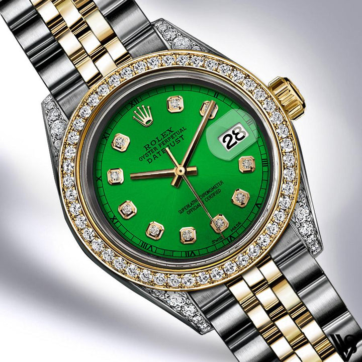 Rolex - Stainless Steel and Yellow Gold Datejust - Diamond Bezel - Green Diamond Dial - Jubilee Bracelet - Diamond Lugs