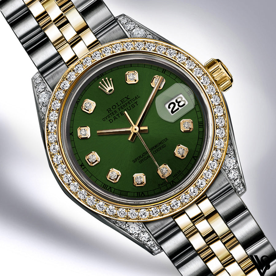 Rolex - Stainless Steel and Yellow Gold Datejust 26mm - Diamond Bezel - Forrest Green Diamond Dial - Jubilee Bracelet - Diamond Lugs