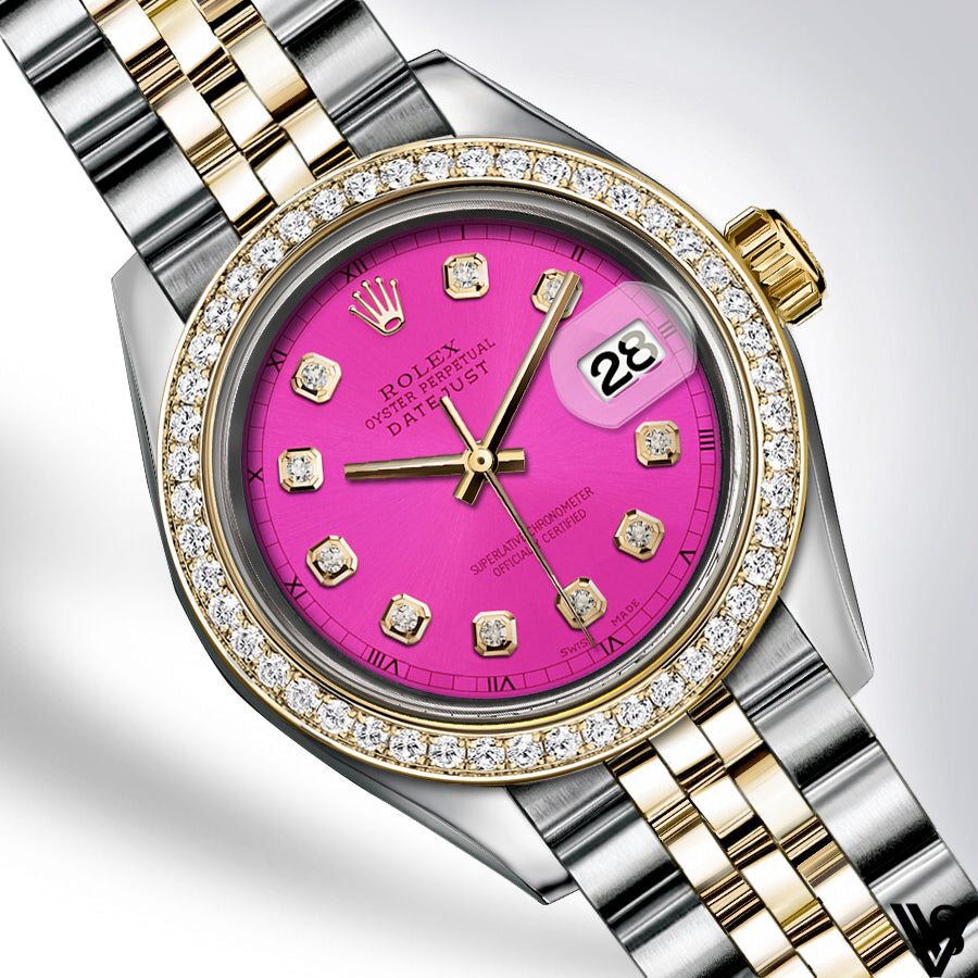 Rolex - Stainless Steel and Yellow Gold Datejust - Diamond Bezel - Neon Pink Diamond Dial - Jubilee Bracelet