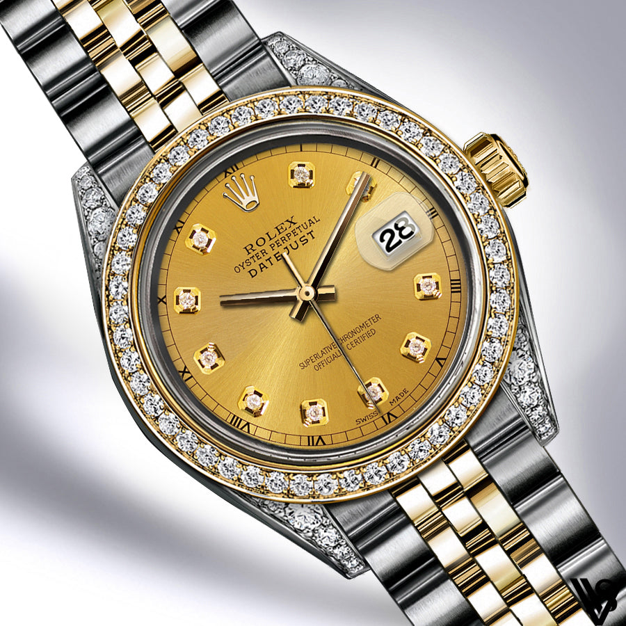 Rolex - Stainless Steel and Yellow Gold Datejust - Diamond Bezel - Champagne Diamond Dial - Jubilee Bracelet - Diamond Lugs