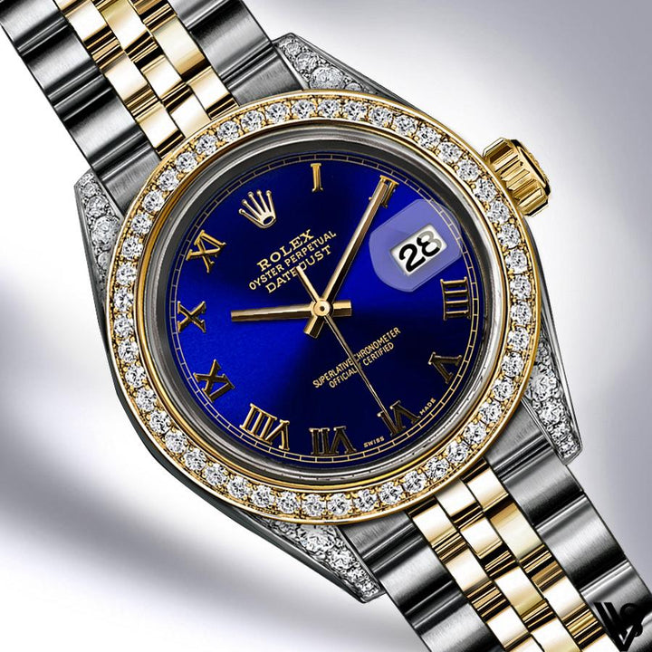 Rolex - Stainless Steel and Yellow Gold Datejust - Diamond Bezel - Royal Blue Roman Numeral Dial - Jubilee Bracelet - Diamond Lugs