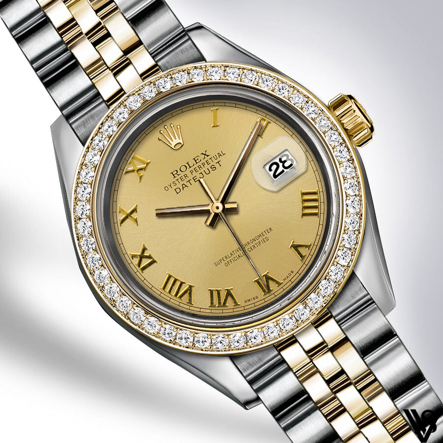 Rolex - Stainless Steel and Yellow Gold Datejust - Diamond Bezel - Gold Roman Numeral Diamond Dial - Jubilee Bracelet