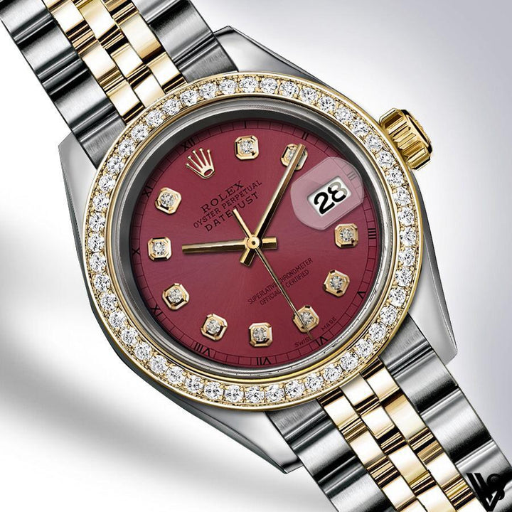 Rolex - Stainless Steel and Yellow Gold Datejust - Diamond Bezel - Brick Red Diamond Dial - Jubilee Bracelet