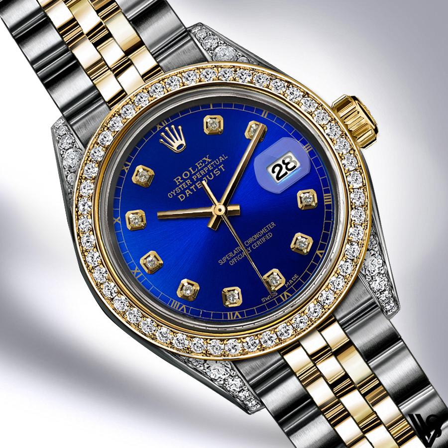 Rolex - Stainless Steel and Yellow Gold Datejust - Diamond Bezel - Royal Blue Diamond Dial - Jubilee Bracelet - Diamond Lugs