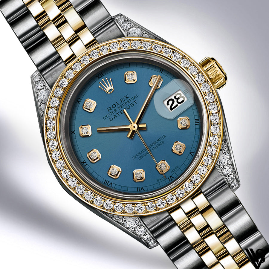 Rolex - Stainless Steel and Yellow Gold Datejust 26mm - Diamond Bezel - Seafoam Blue Grey Dial - Jubilee Bracelet - Diamond Lugs