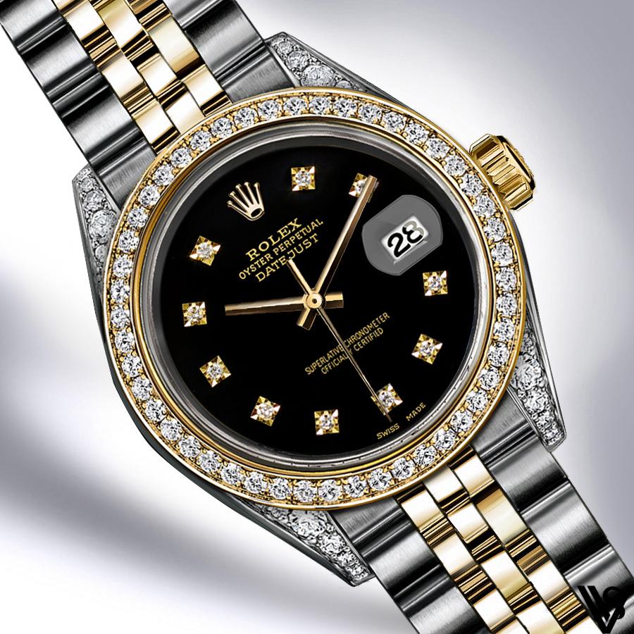 Rolex - Stainless Steel and Yellow Gold Datejust - Diamond Bezel - Black Diamond Dial - Jubilee Bracelet - Diamond Lugs