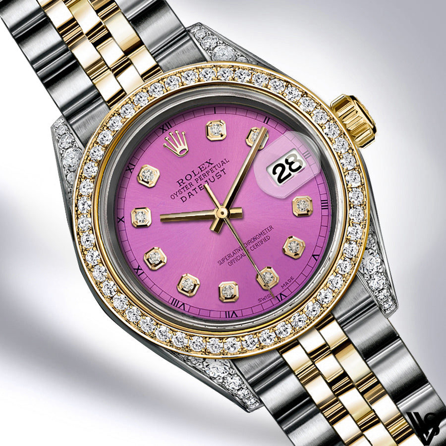 Rolex - Stainless Steel and Yellow Gold Datejust 26mm - Diamond Bezel - Hot Pink Diamond Dial - Jubilee Bracelet - Diamond Lugs