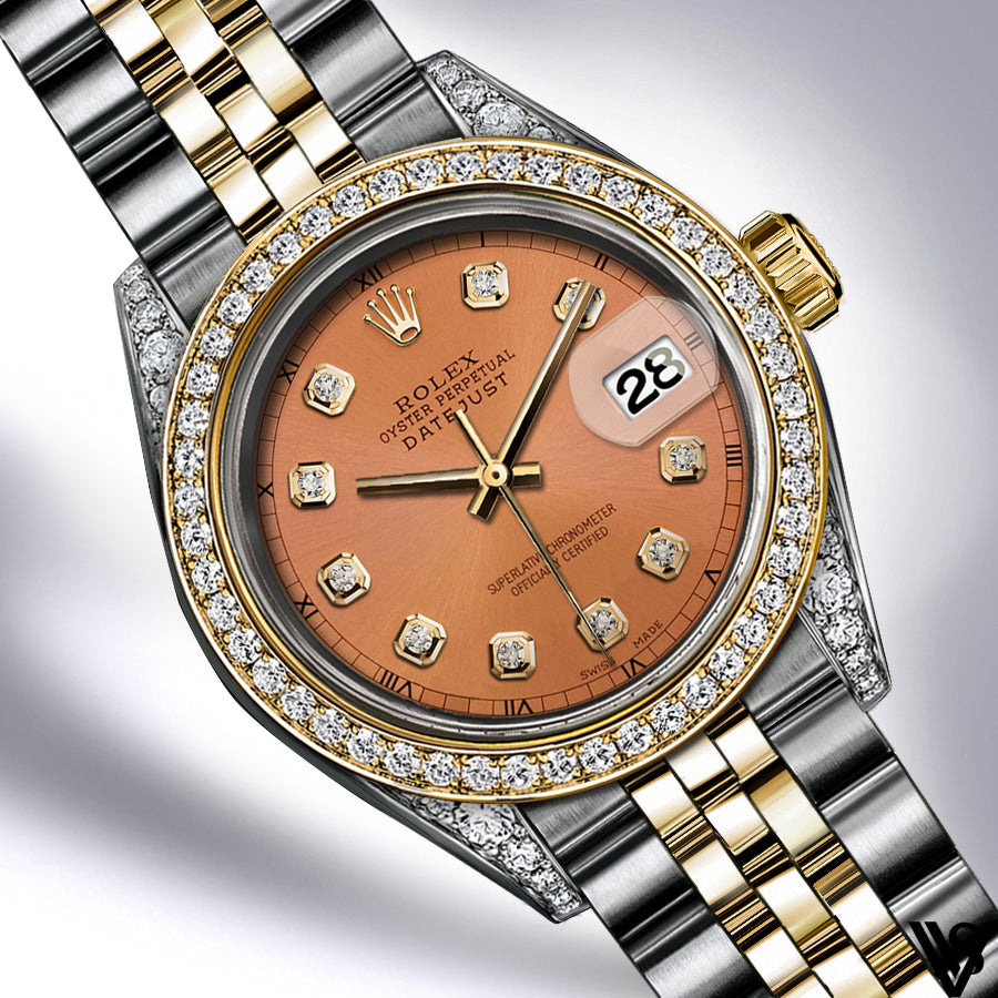 Rolex - Stainless Steel and Yellow Gold Datejust 26mm - Diamond Bezel - Chocolate Caramel Diamond Dial - Jubilee Bracelet - Diamond Lugs