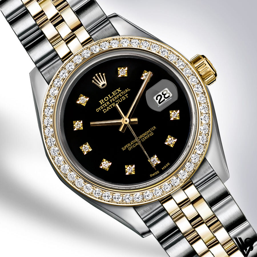 Rolex - 26mm Datejust Classic Black Diamond Dial with Diamond Bezel Two-tone 18K Yellow Gold & Stainless Steel Jubilee