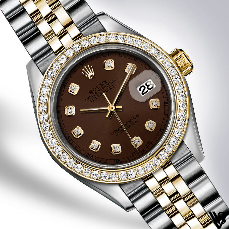 Rolex - Stainless Steel and Yellow Gold Datejust 26mm - Diamond Bezel - Rich Dark Brown Diamond Dial - Jubilee Bracelet