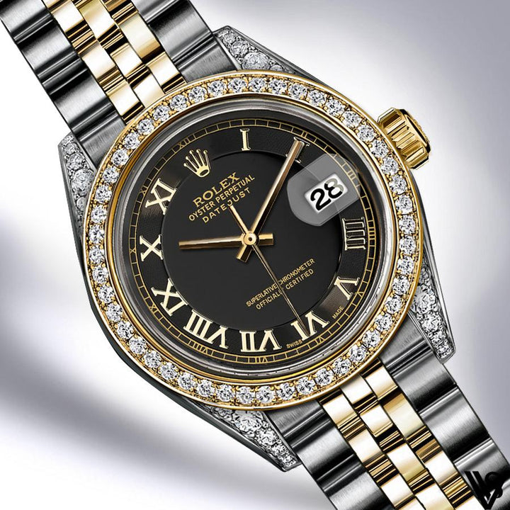 Rolex - Stainless Steel and Yellow Gold Datejust - Diamond Bezel - Gloss Matte Grey Roman Numeral Dial - Jubilee Bracelet - Diamond Lugs