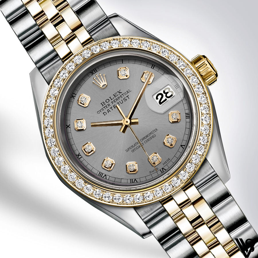 Rolex - Stainless Steel and Yellow Gold Datejust 26mm - Diamond Bezel - Gunmetal Grey Diamond Dial - Jubilee Bracelet