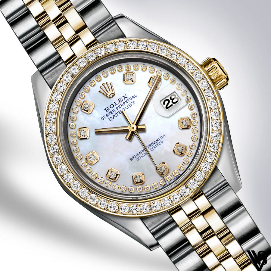 Rolex - Stainless Steel and Yellow Gold Datejust 26mm - Diamond Bezel -Natural Pearl Diamond String Dial - Jubilee Bracelet