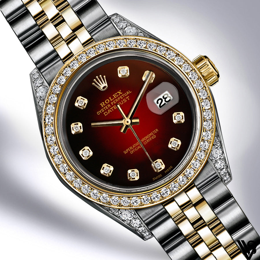 Rolex - Datejust Black & Red Vignette Faded Diamond Dial with Diamond Bezel Two-tone 18K Yellow Gold & Stainless Steel Jubilee