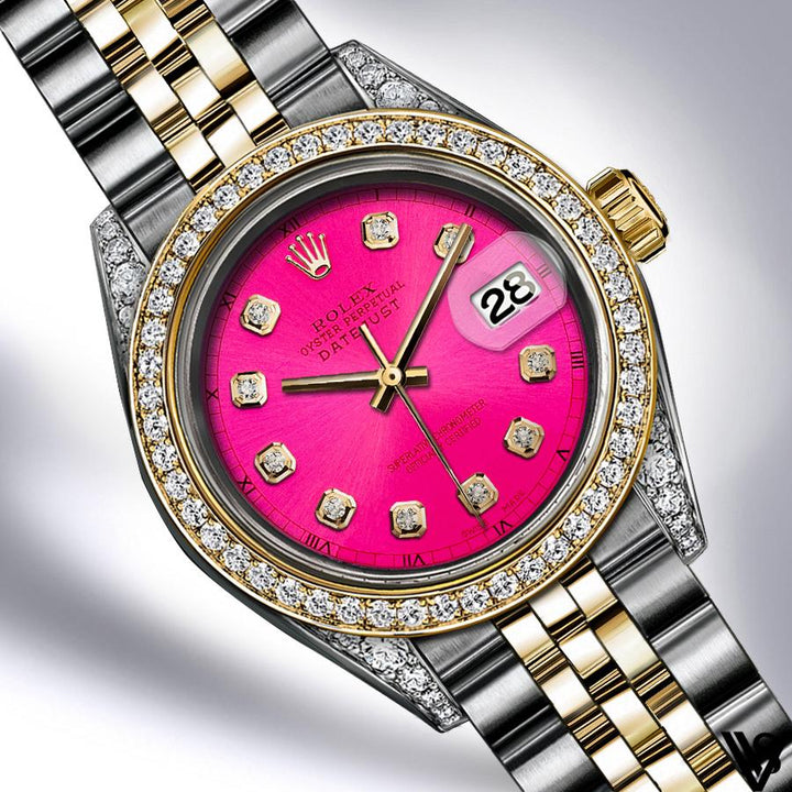 Rolex - Stainless Steel and Yellow Gold Datejust - Diamond Bezel - Watermelon Red Diamond Dial - Jubilee Bracelet - Diamond Lugs