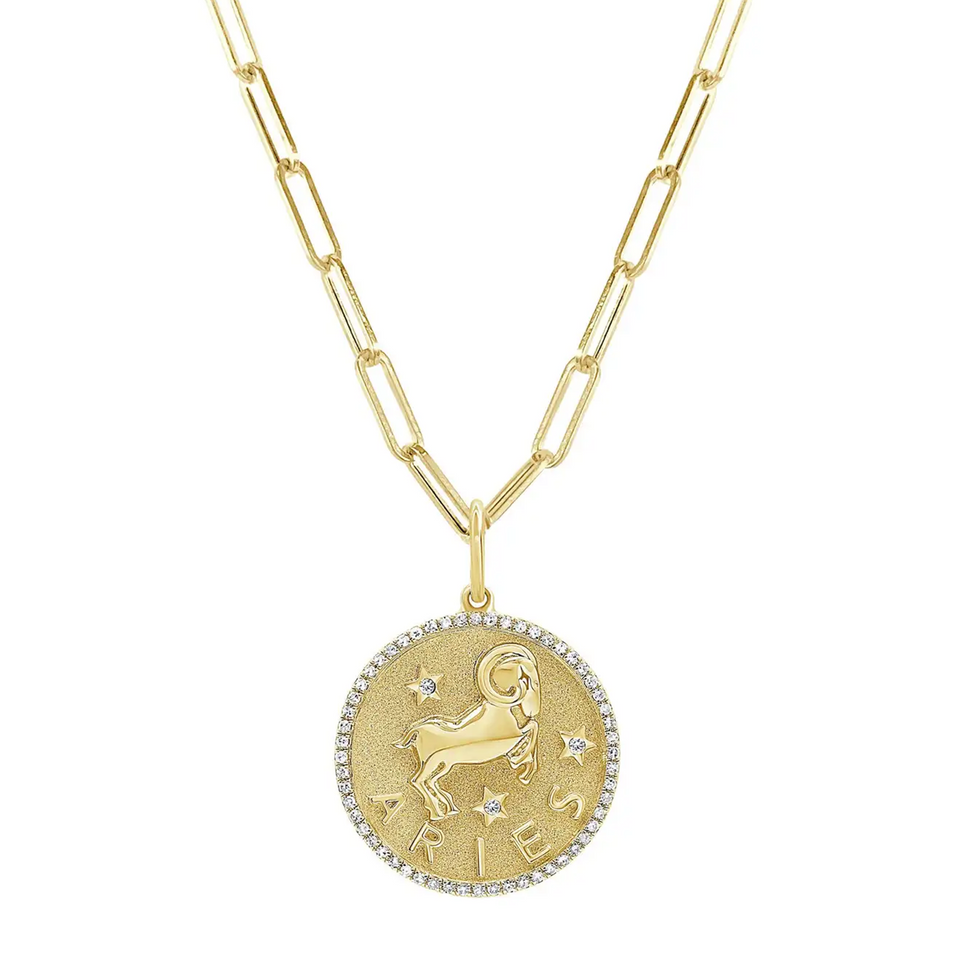 Aries Zodiac Diamond Necklace 14K Gold 1/5 CT