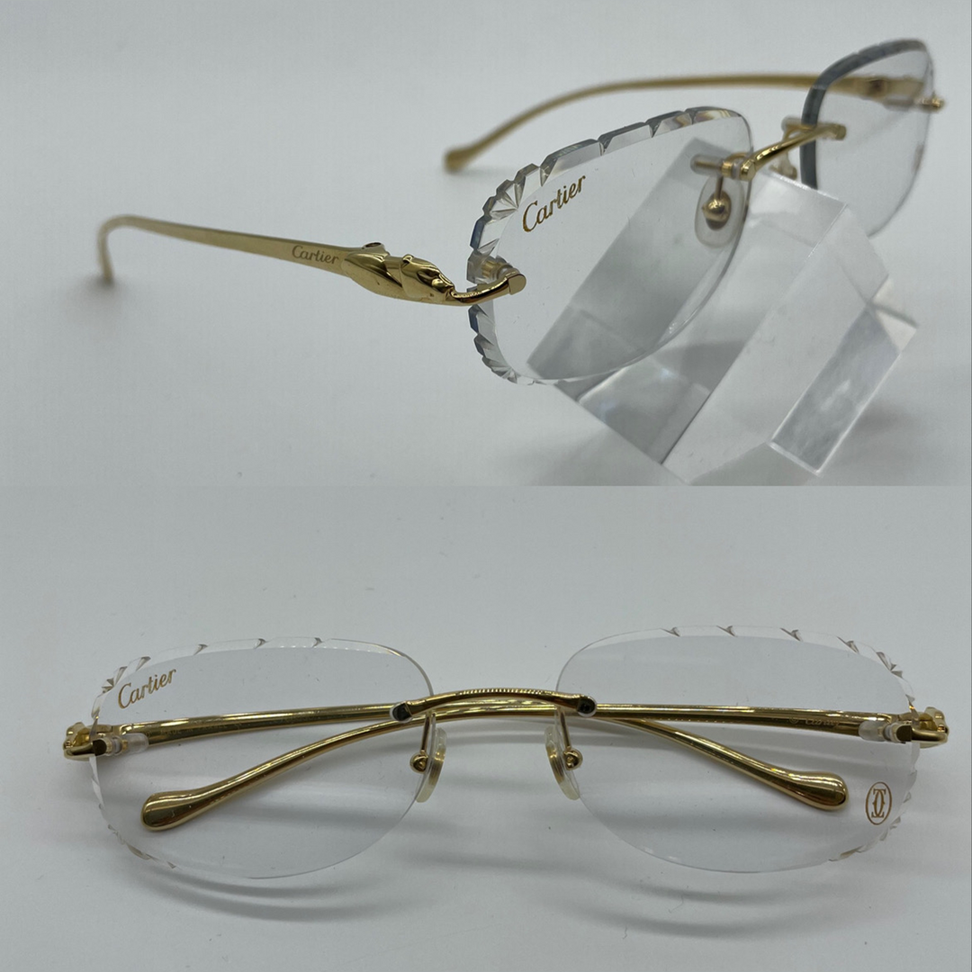 Crystal Clear Sharp Curved Shaped w/ Gold Temples Cartier Glasses