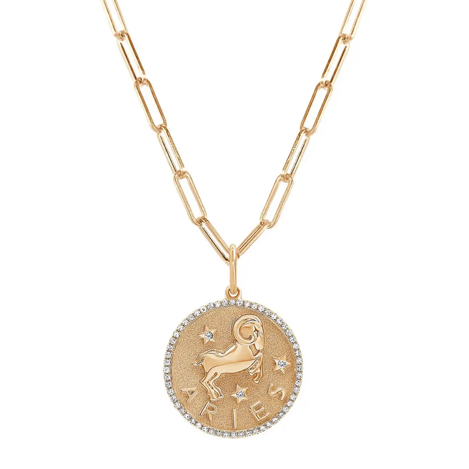 Aries Zodiac Diamond Necklace 14K Rose Gold 1/5 CT