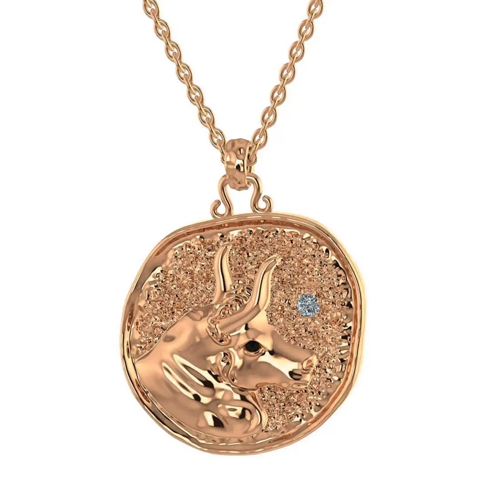 14k Rose Gold Zodiac Sign Taurus Diamond Necklace
