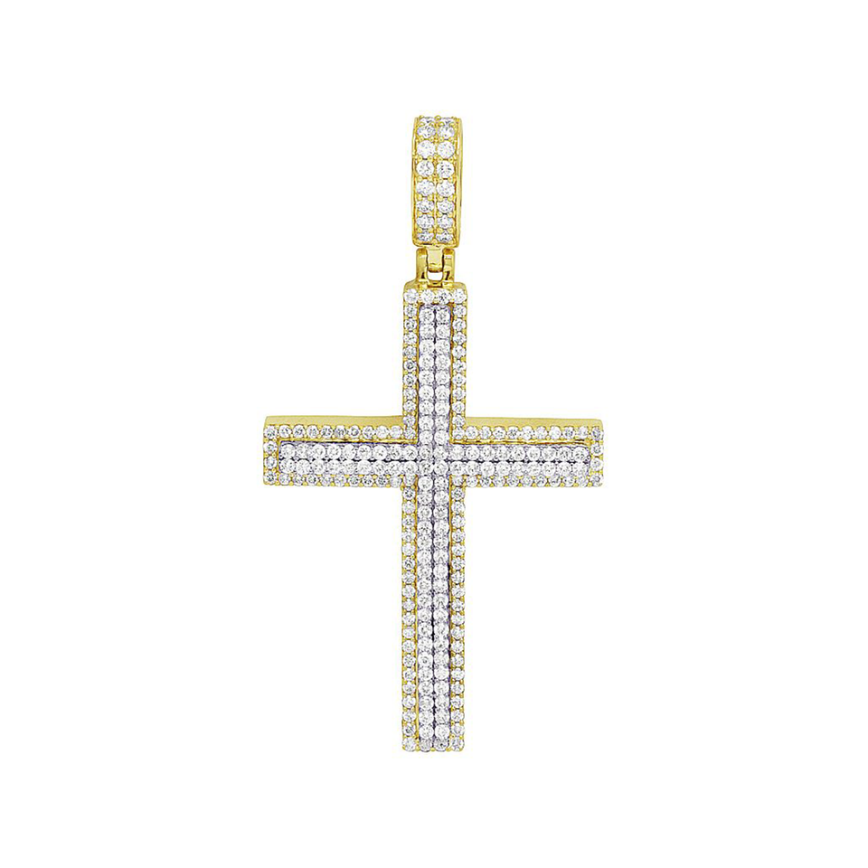 Gold Diamond Cross Pendant 2.75" 3.5CT
