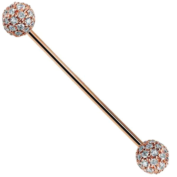 Diamond Pave 14K Rose Gold Straight Barbell .35ct