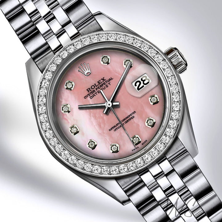 Rolex - Stainless Steel Datejust - Diamond Bezel - Pink Mother of Pearl Diamond Dial - Jubilee Bracelet