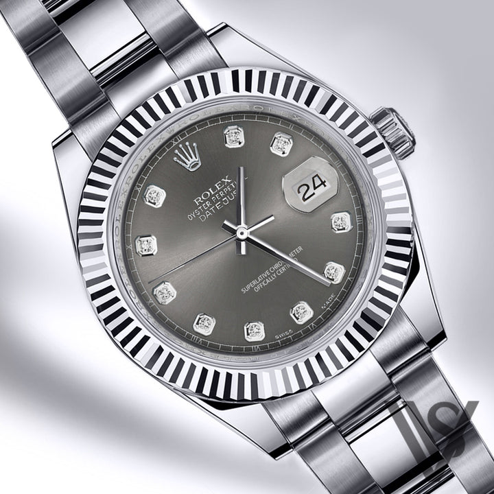 Rolex - Stainless Steel Datejust 41 - Fluted Bezel - Dark Grey Diamond Dial - Oyster Bracelet