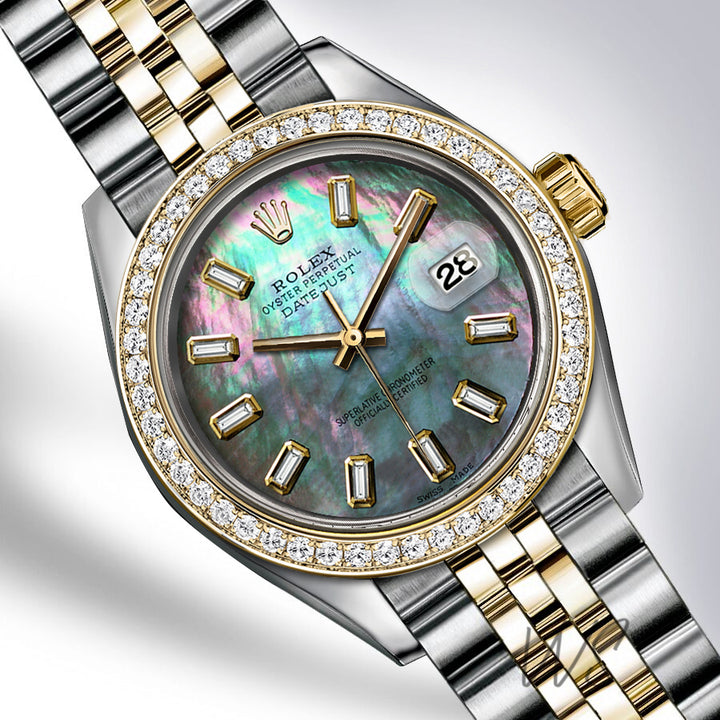 Rolex - Stainless Steel and Yellow Gold Datejust - Diamond Bezel - Blue Mother Of Pearl Baguette Diamond Dial - Jubilee Bracelet