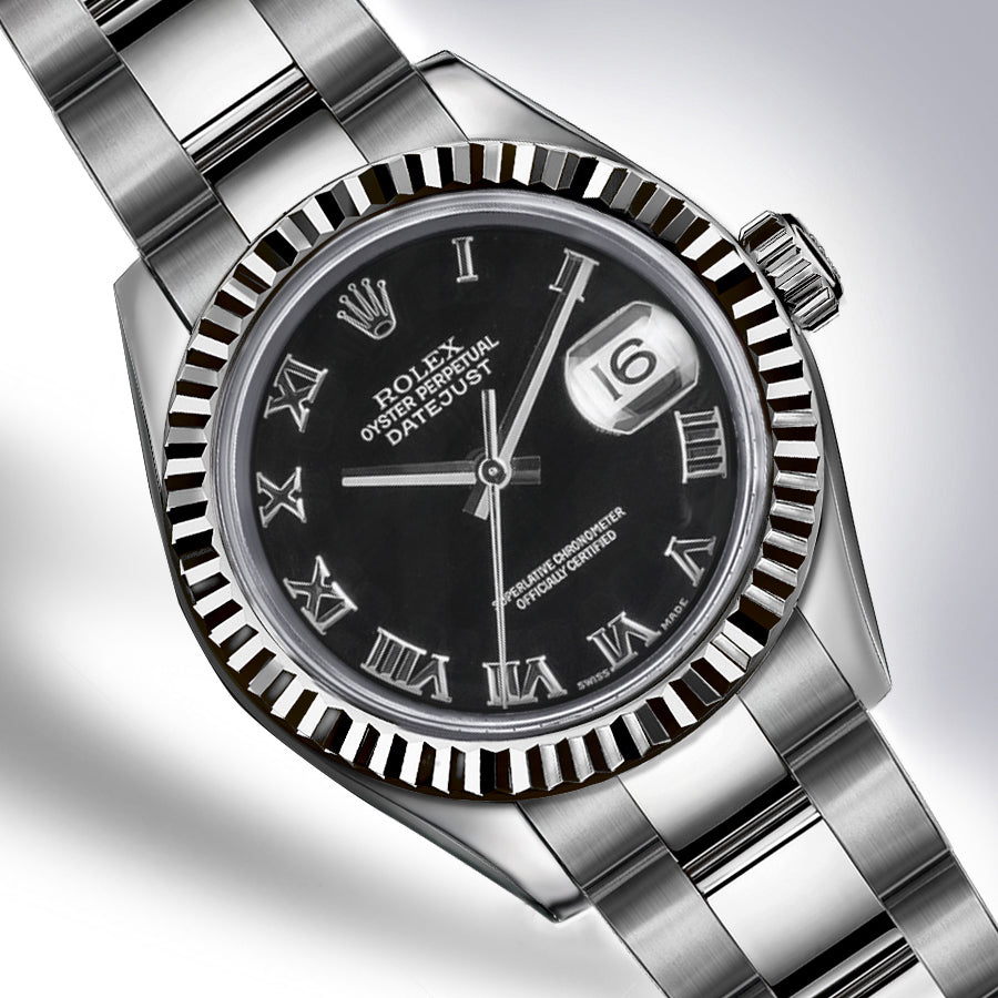 Rolex - Stainless Steel Datejust - Fluted Bezel - Black Roman Numeral Dial - Oyster Bracelet