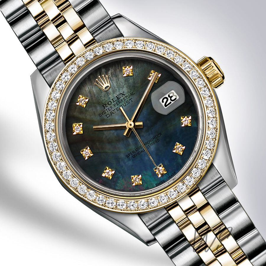 Rolex Midsize 31mm Dark Blue Tahitian Diamond Dial Diamond Bezel Stainless Steel Jubilee Datejust Watch