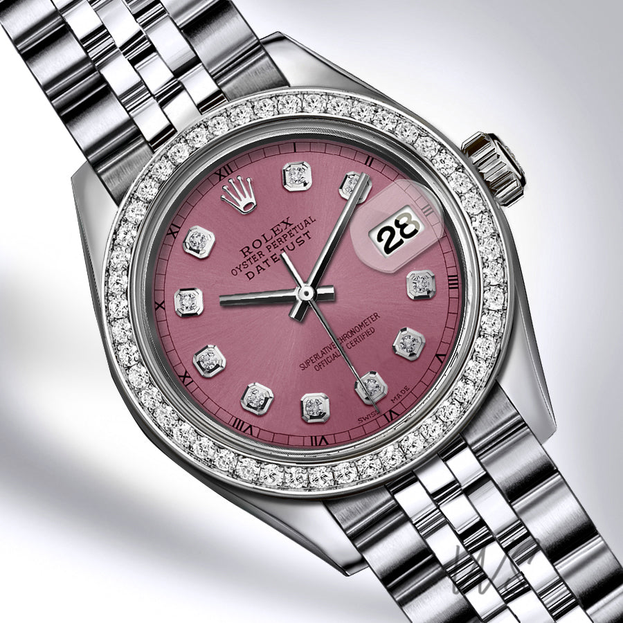 Rolex - Stainless Steel Datejust - Diamond Bezel - Dusty Pink Diamond Dial - Jubilee Bracelet