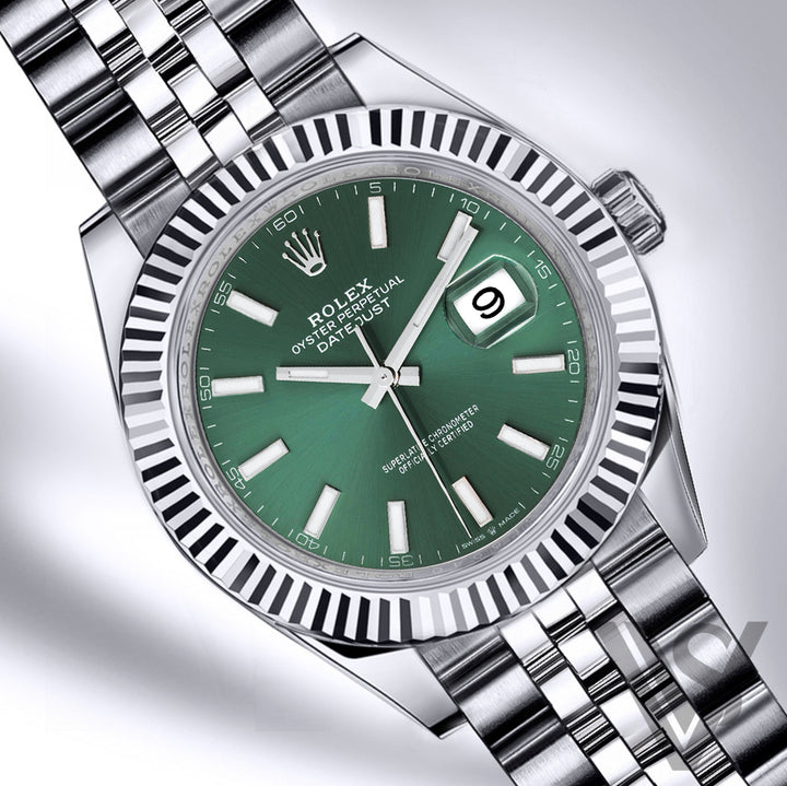 Rolex - Stainless Steel Datejust 41 - Fluted Bezel - Green Index Dial - Jubilee Bracelet