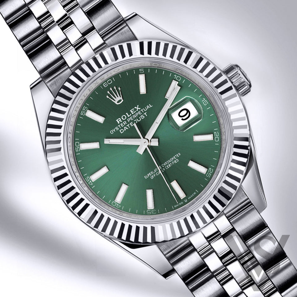 Rolex Datejust 41 Oyster Fluted Green Stick Dial 126334