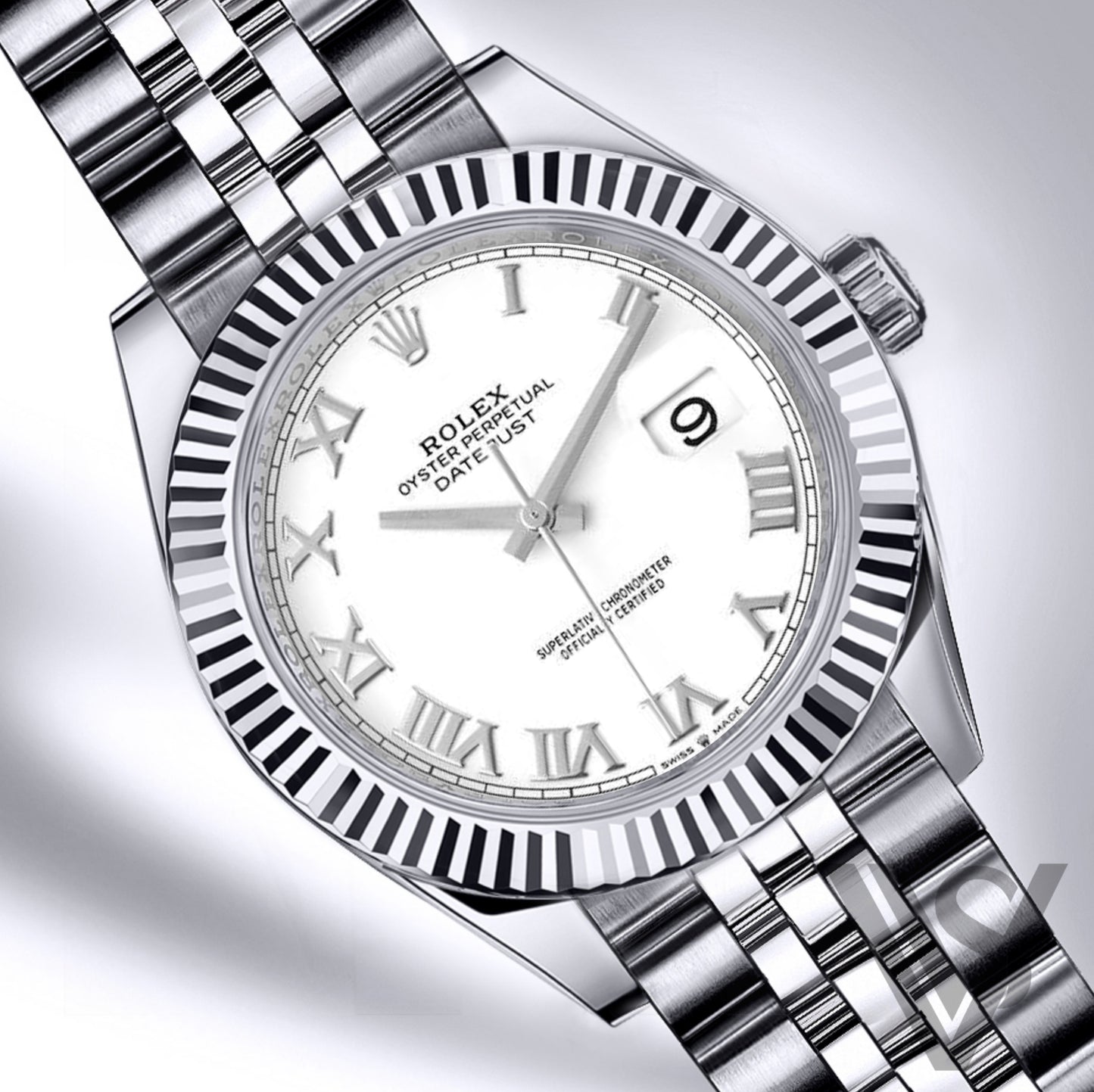 Rolex - Datejust - 41mm White Roman Dial 18K White Gold Fluted Bezel Stainless Steel Jubilee Bracelet Men's Watch