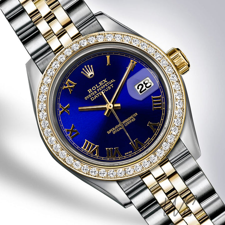 Rolex - Stainless Steel and Yellow Gold Datejust - Diamond Bezel - Royal Blue Roman Numeral Dial - Jubilee Bracelet