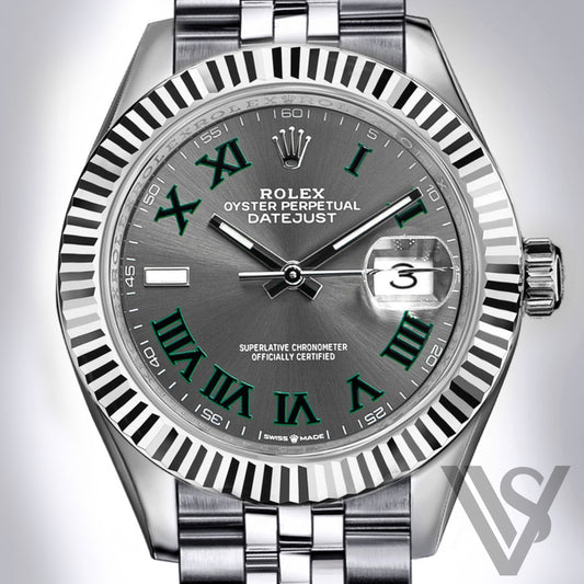 Rolex - Datejust - 41mm Wimbeldon Slate Green Roman Dial 18K White Gold Fluted Bezel Stainless Steel Jubilee Bracelet Men's Watch