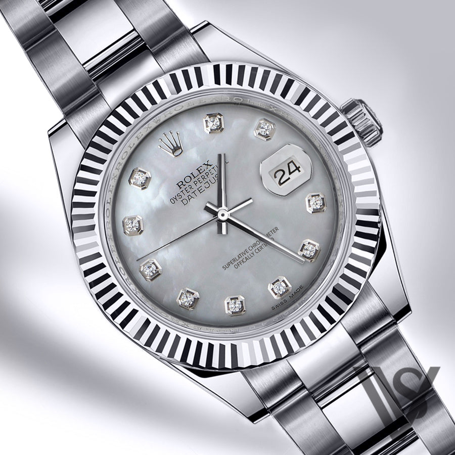 Rolex - Stainless Steel Datejust 41 - Fluted Bezel - Grey Mother of Pearl Diamond Dial - Oyster Bracelet