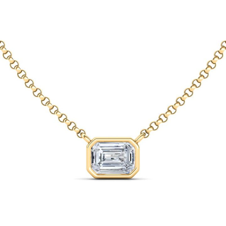 Solitaire Emerald Cut Bezel Diamond Necklace