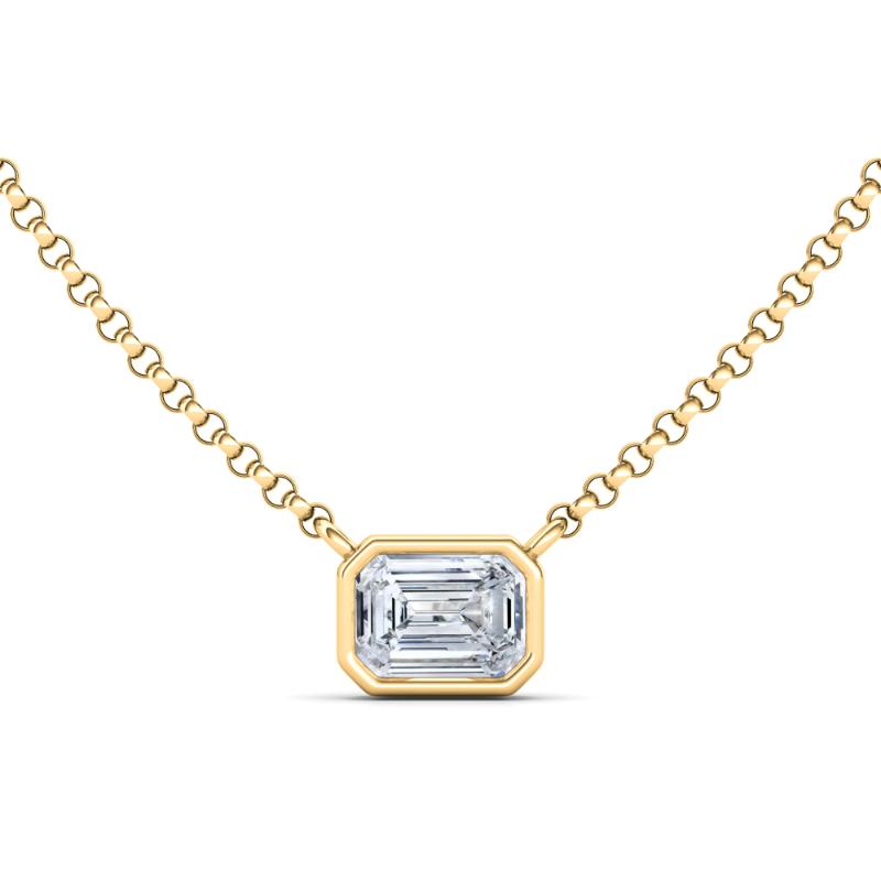 14K Yellow Gold Solo Emerald 0.30 Diamond Bezel Pendant