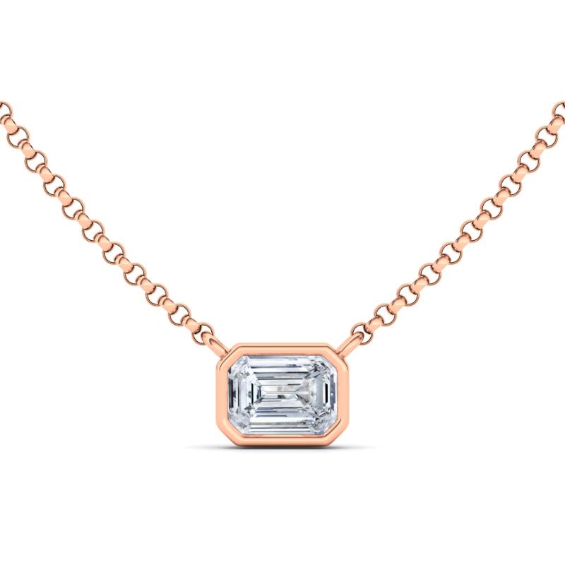 14K Rose Gold Solo Emerald 0.30 Diamond Bezel Pendant